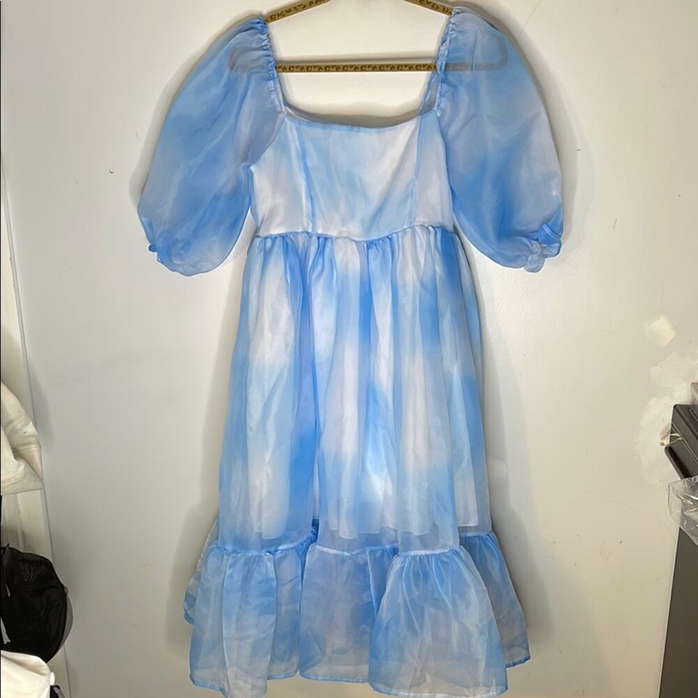Fairy Style Puff Sleeve Poly Cotton Blend A Line Dress Size Medium